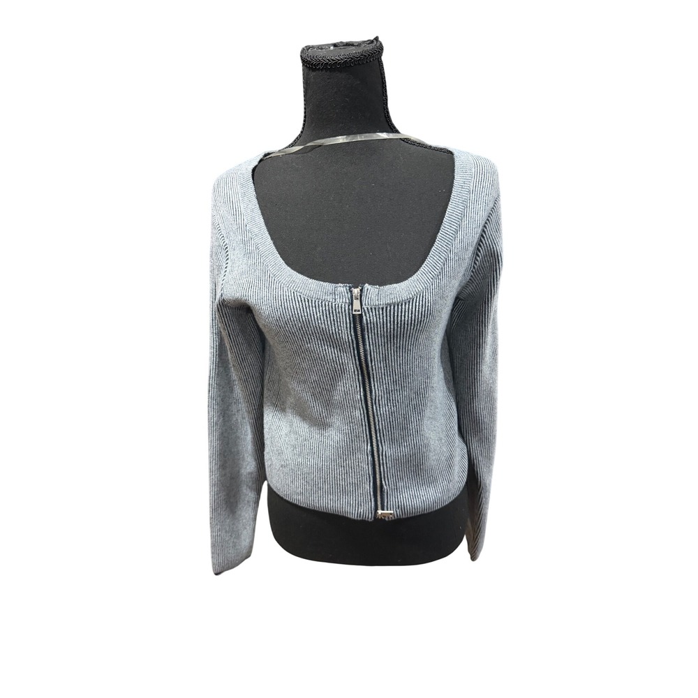 Wild Fable Womens Ribbed Zip Front Scoop Neck Cardigan Light Blue Black Size M